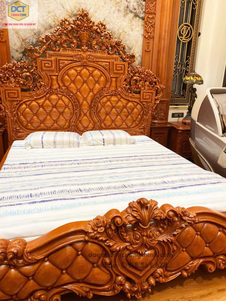 giường ngủ cổ điển gỗ gõ đỏ G54